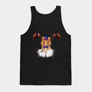 Cute kitten with flag and american flag Tank Top